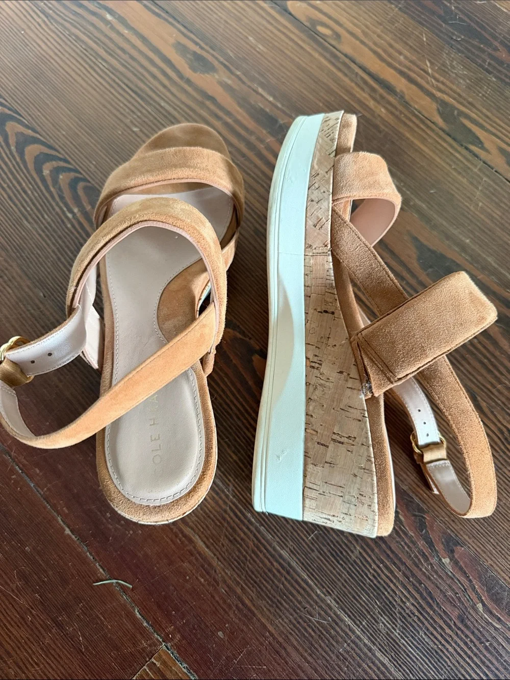 Women's Suede Platform Wedge Sandals - Tan Size 8